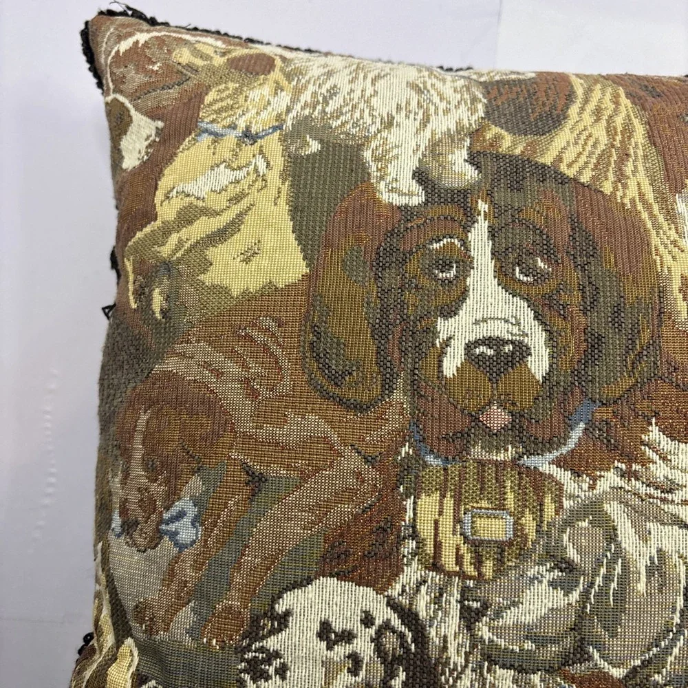 Vintage Dog Tapestry Throw Pillow Corgi Dalmatian Terrier Lab‎ 16x16
